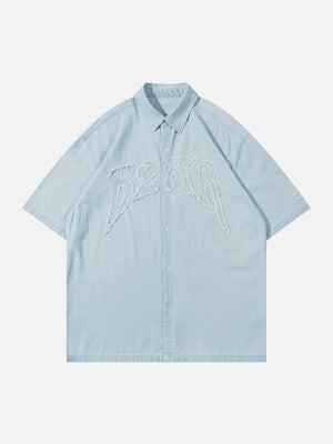 Tntwear® - Letter Denim Short Sleeve Shirt - tntwear1