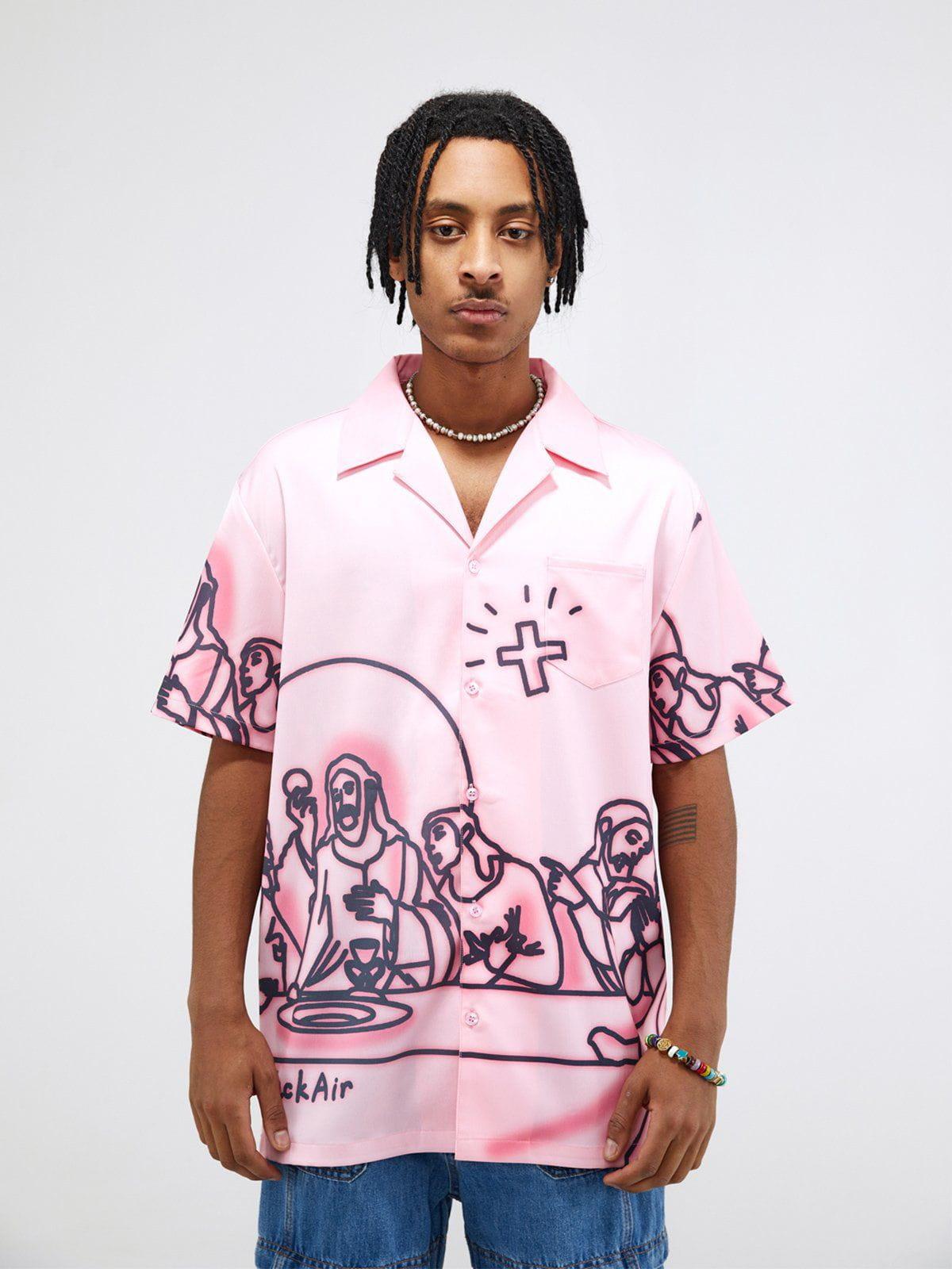 Tntwear® - Line Caricature Graphic Short Sleeve Shirts - tntwear1