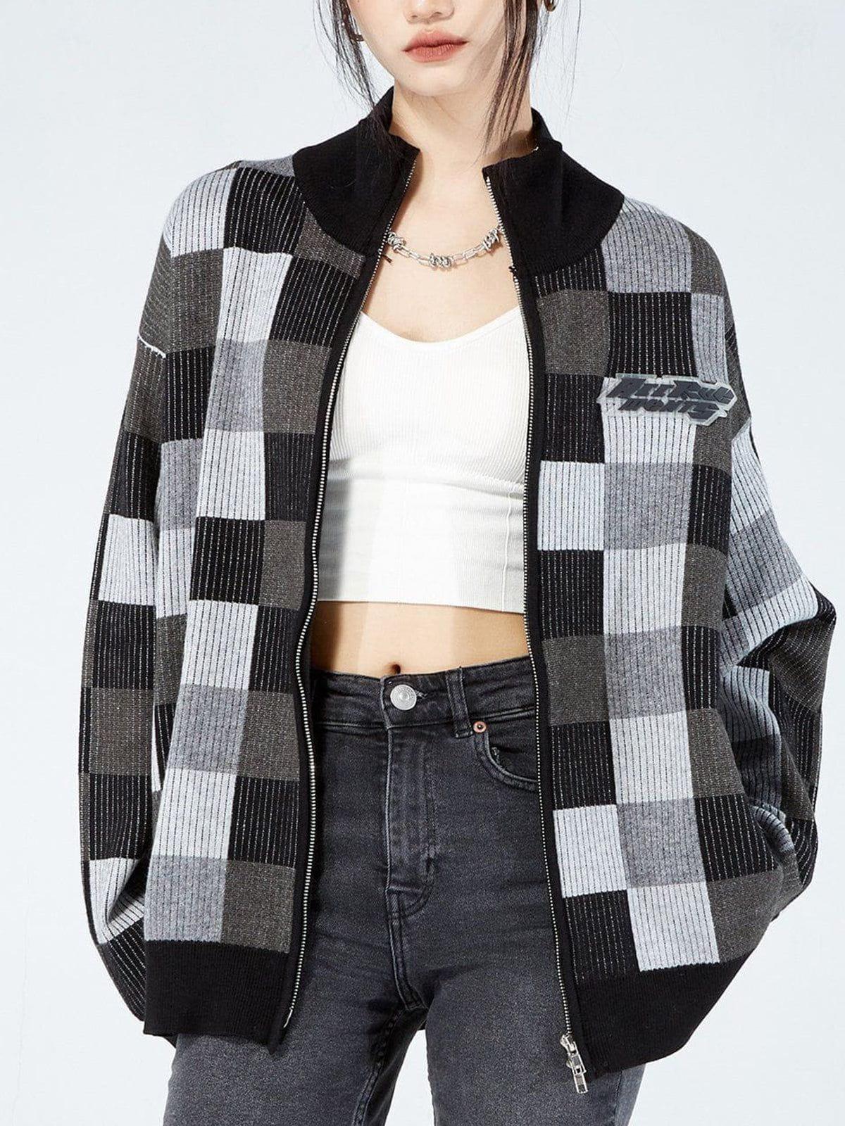 Tntwear® - Mosaic Plaid Cardigan - tntwear1