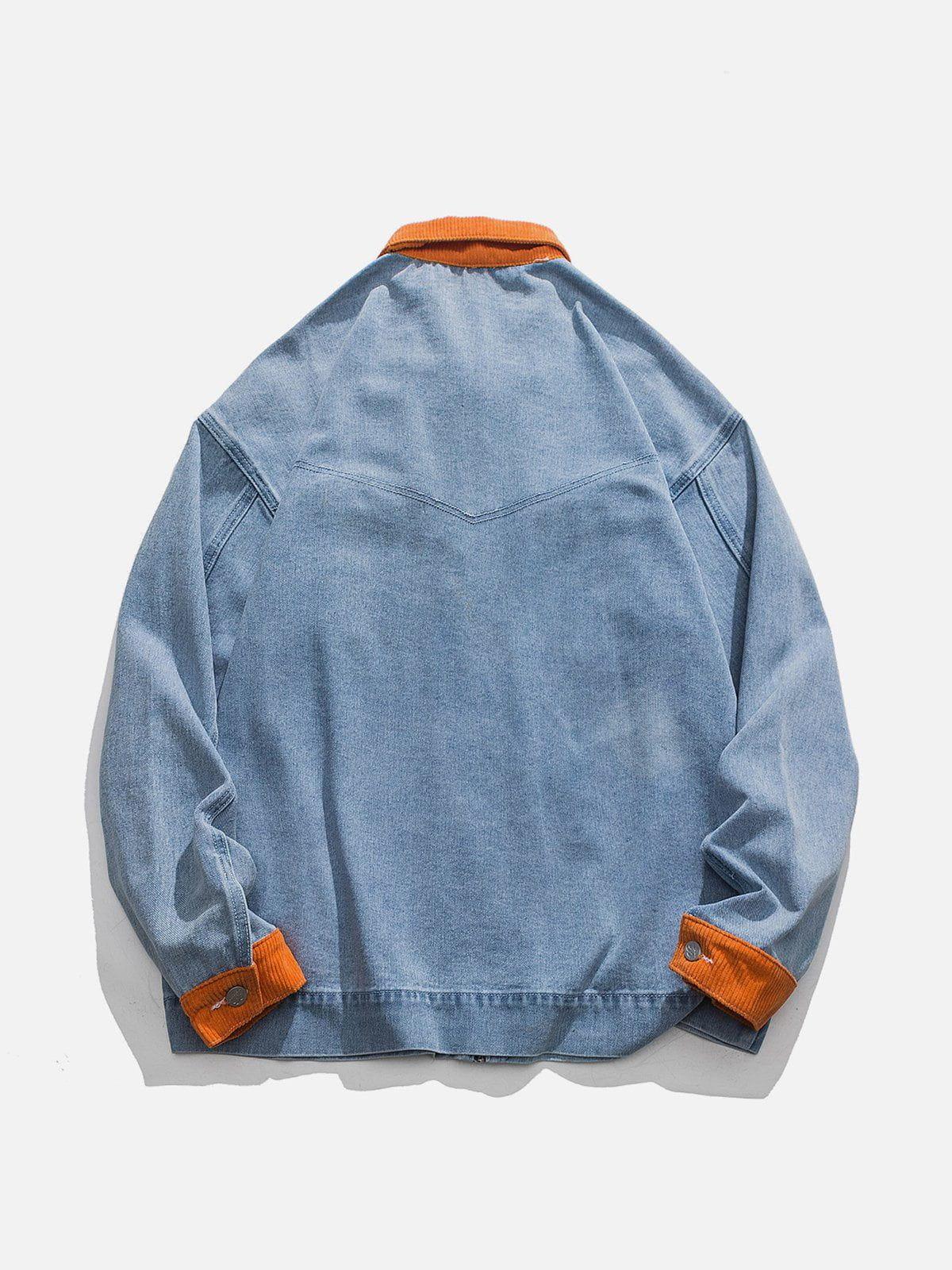 Tntwear® - Orange Corduroy Patchwork Denim Jacket - tntwear1