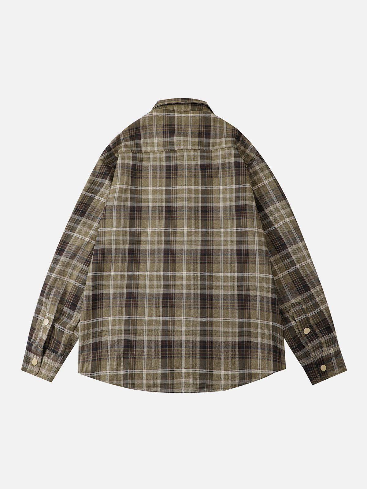 Tntwear® - Patch Embroidered Plaid Long Sleeve Shirt - tntwear1