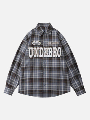 Tntwear® - Patch Embroidered Plaid Long Sleeve Shirt - tntwear1