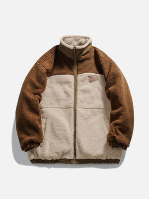 Tntwear® - Patchwork Embroidery Letter Sherpa Winter Coat - tntwear1