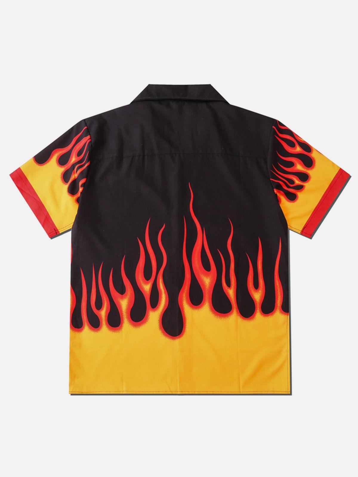 Tntwear® - Patchwork Flame Print Short Sleeve Shirt - tntwear1