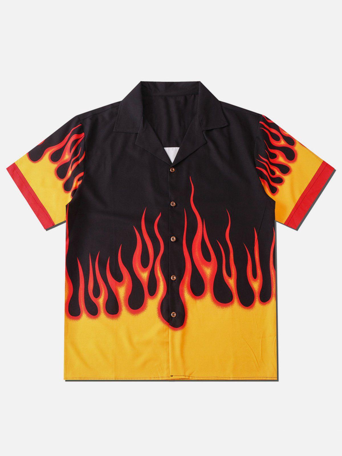 Tntwear® - Patchwork Flame Print Short Sleeve Shirt - tntwear1