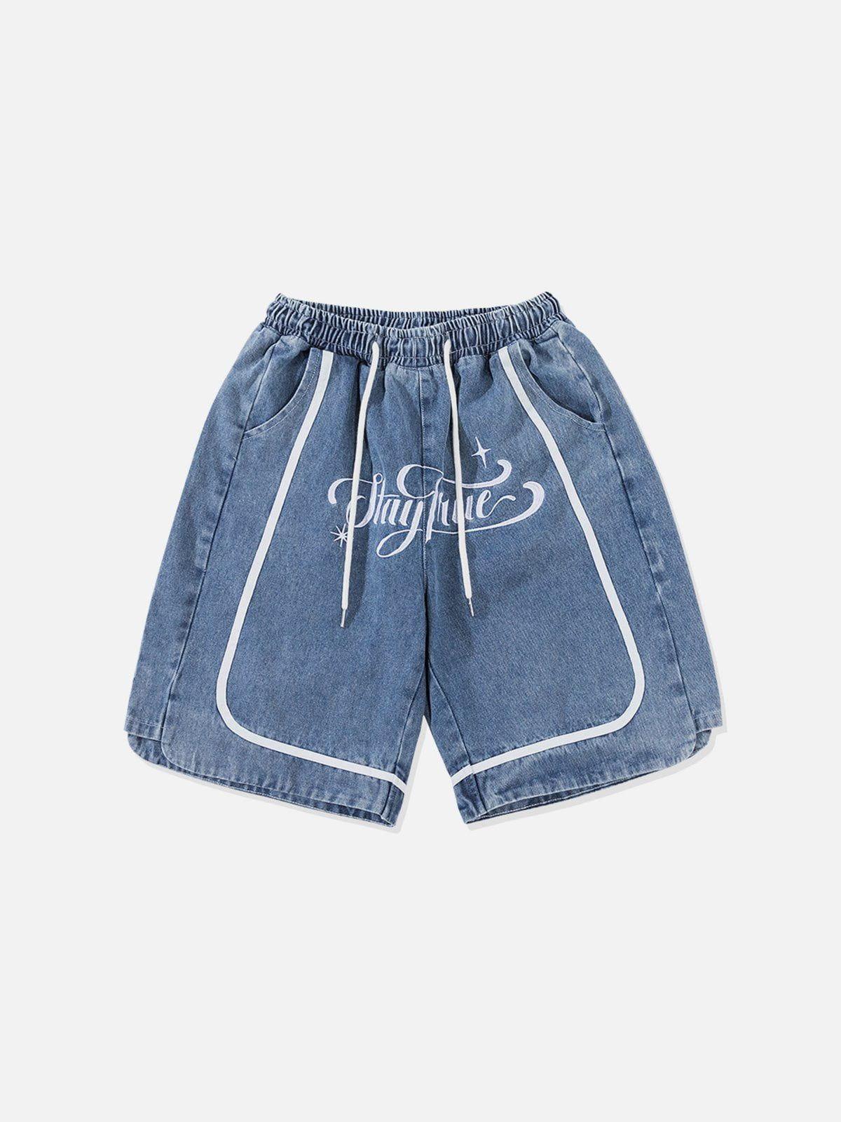 Tntwear® - Patchwork Letter Denim Shorts - tntwear1