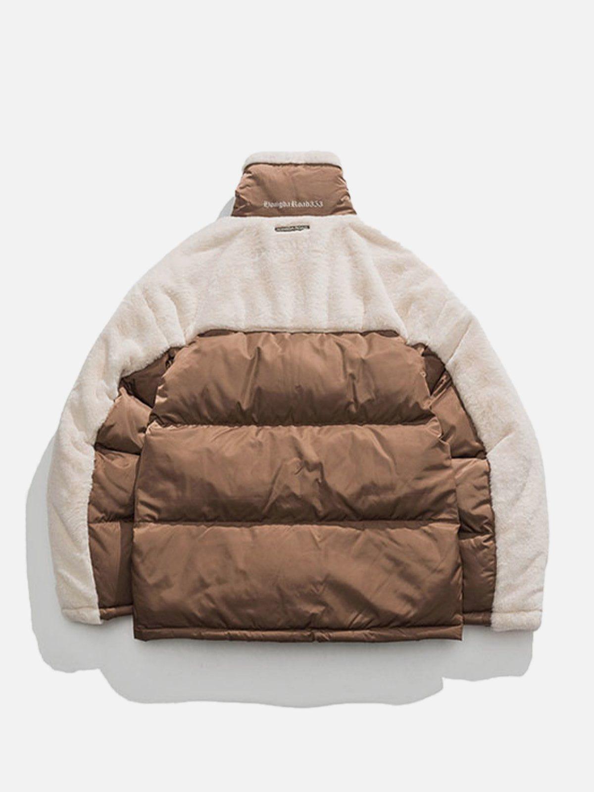 Tntwear® - Patchwork Pockets Sherpa Winter Coat - tntwear1