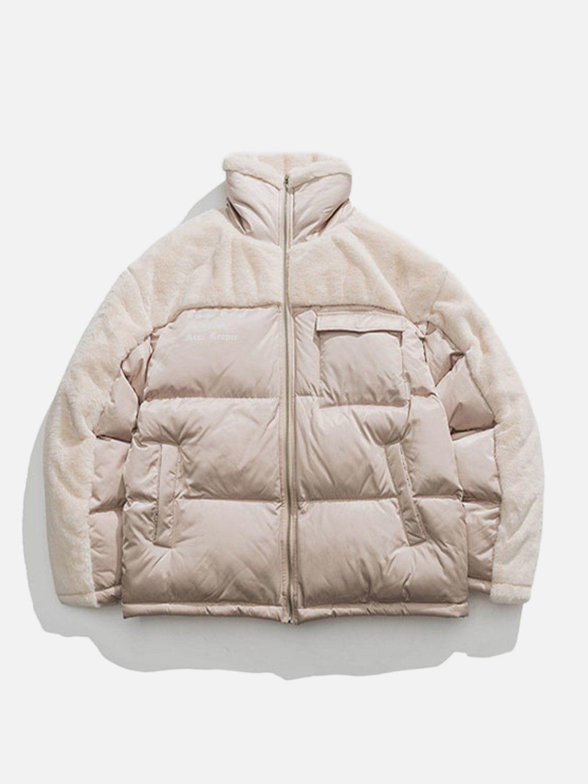 Tntwear® - Patchwork Pockets Sherpa Winter Coat - tntwear1