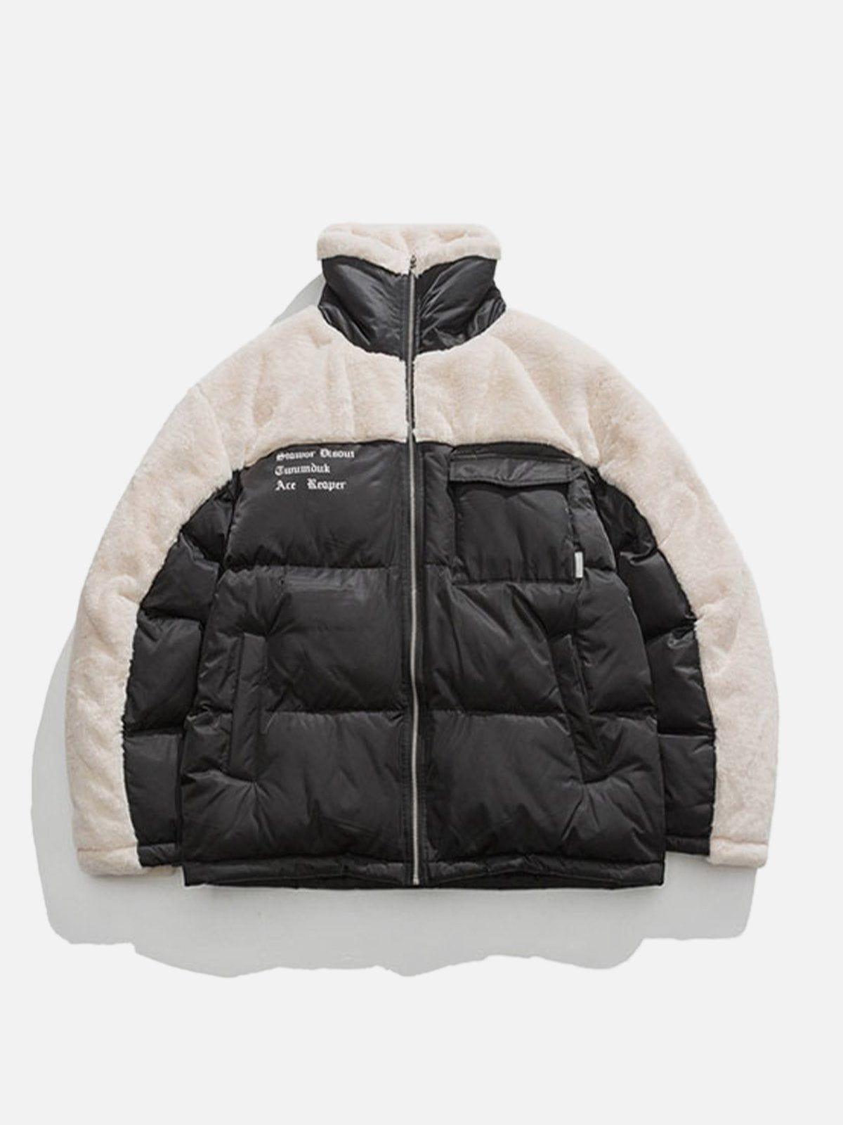 Tntwear® - Patchwork Pockets Sherpa Winter Coat - tntwear1