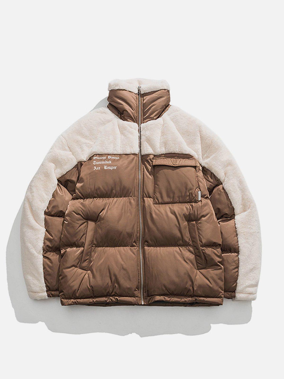 Tntwear® - Patchwork Pockets Sherpa Winter Coat - tntwear1