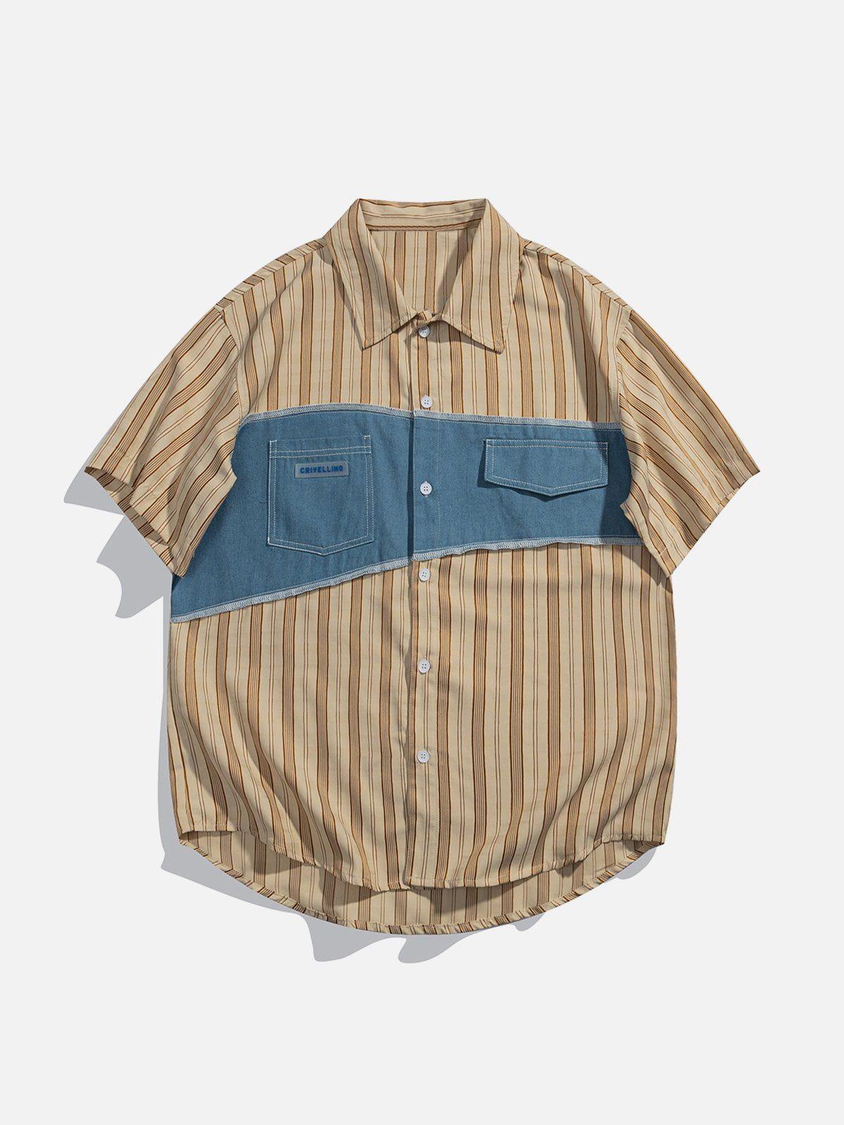 Tntwear® - Patchwork Stripe Short Sleeve Shirt - tntwear1