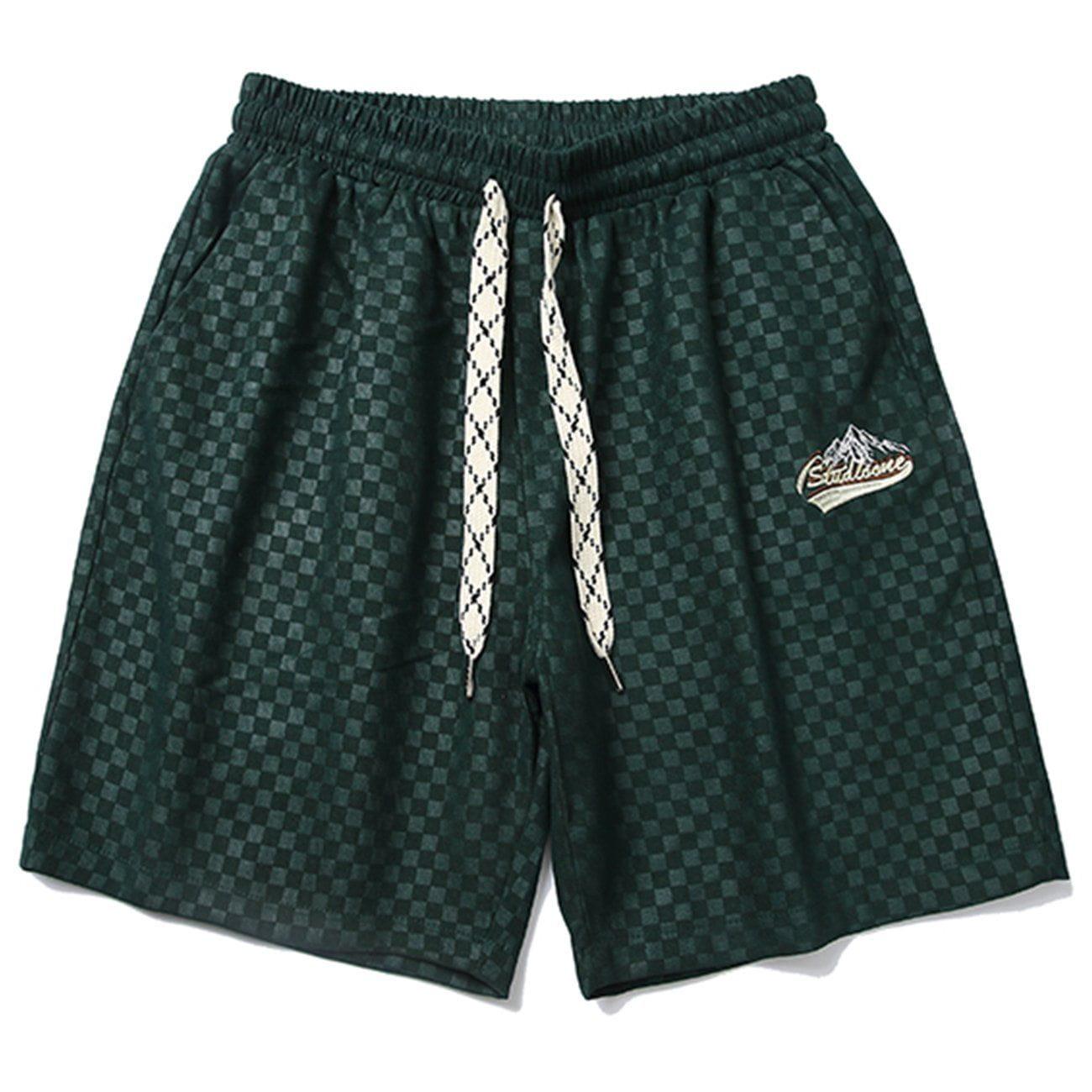 Tntwear® - Plaid Embroidered Letters Shorts - tntwear1