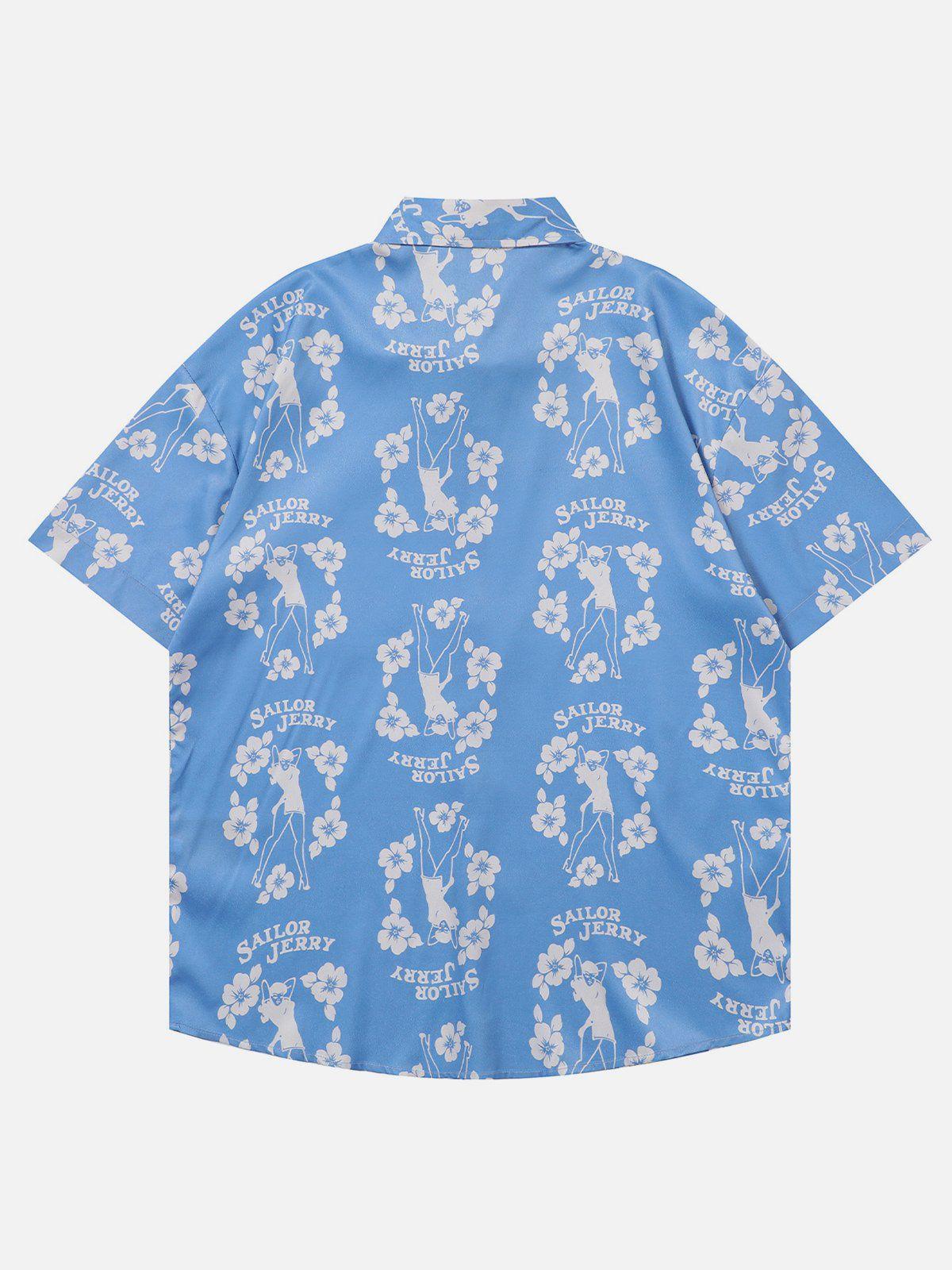 Tntwear® - Retro Loose Flower Full Print Short Sleeve Shirt - tntwear1