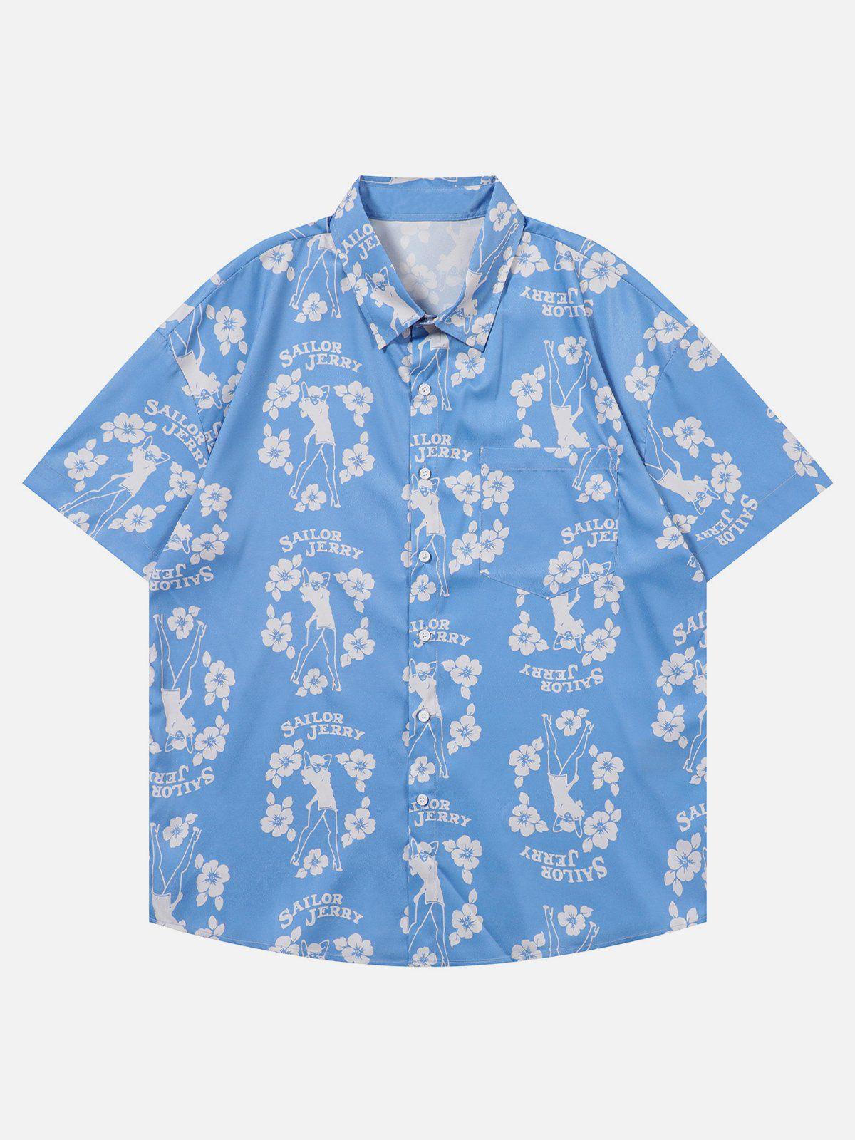 Tntwear® - Retro Loose Flower Full Print Short Sleeve Shirt - tntwear1