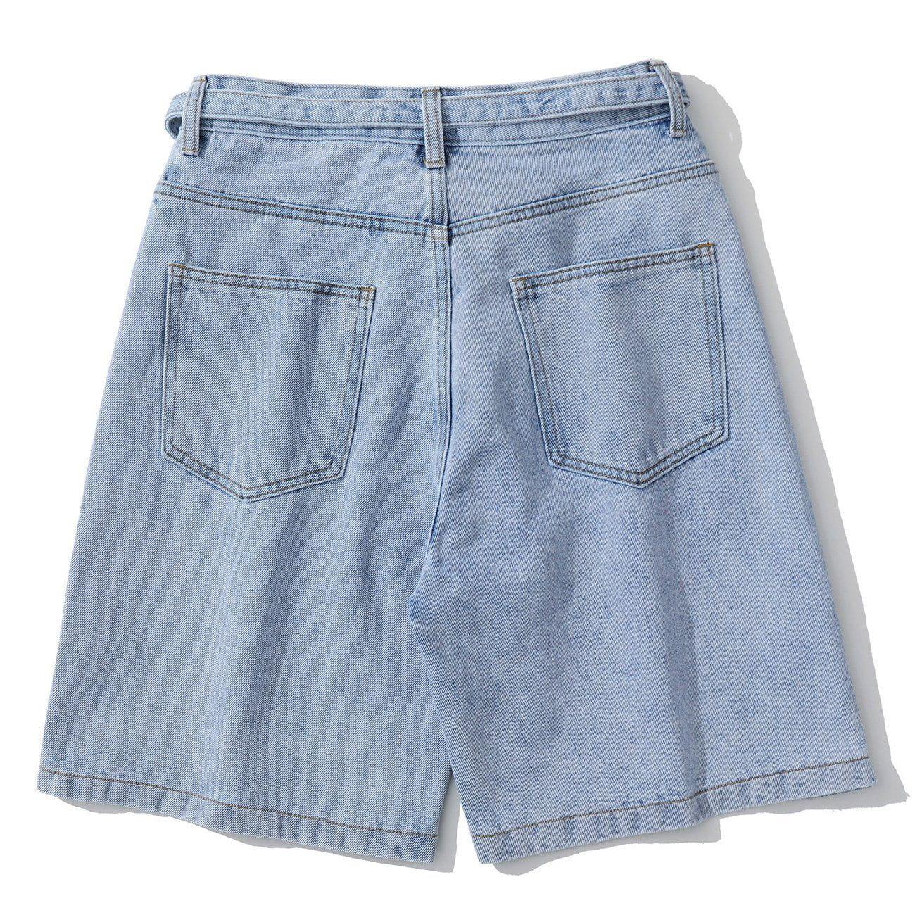 Tntwear® - Side Button Straps Denim Shorts - tntwear1