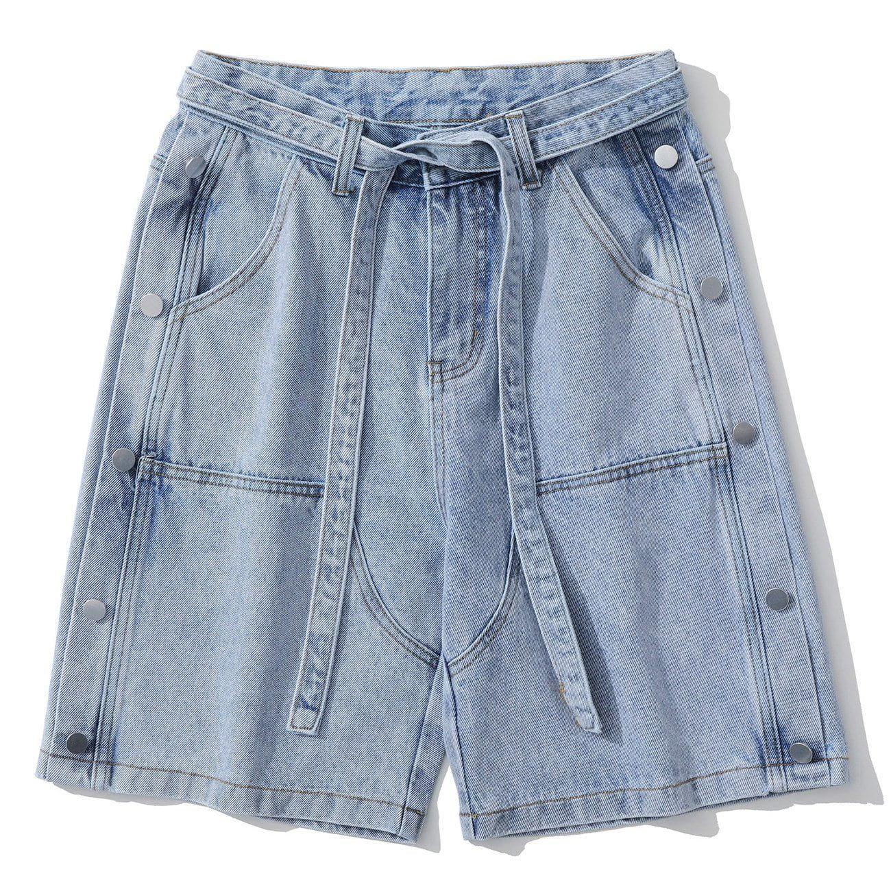 Tntwear® - Side Button Straps Denim Shorts - tntwear1