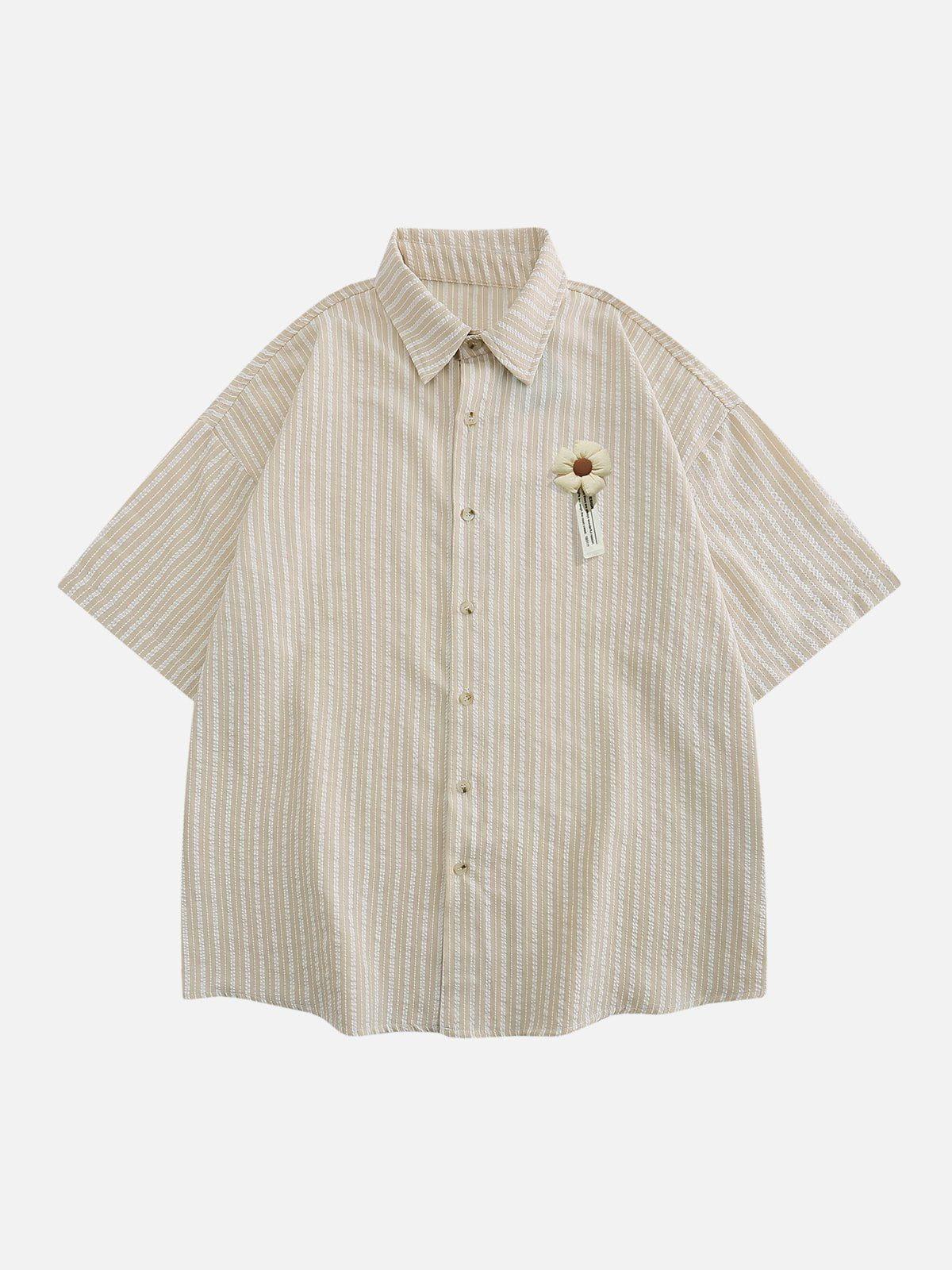 Tntwear® - Small Flower Pendant Stripes Short Sleeve Shirt - tntwear1