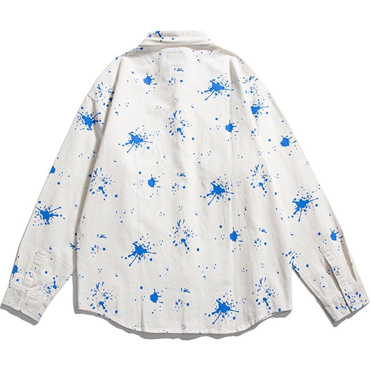 Tntwear® - Splash Ink Print Long-sleeved Shirt - tntwear1