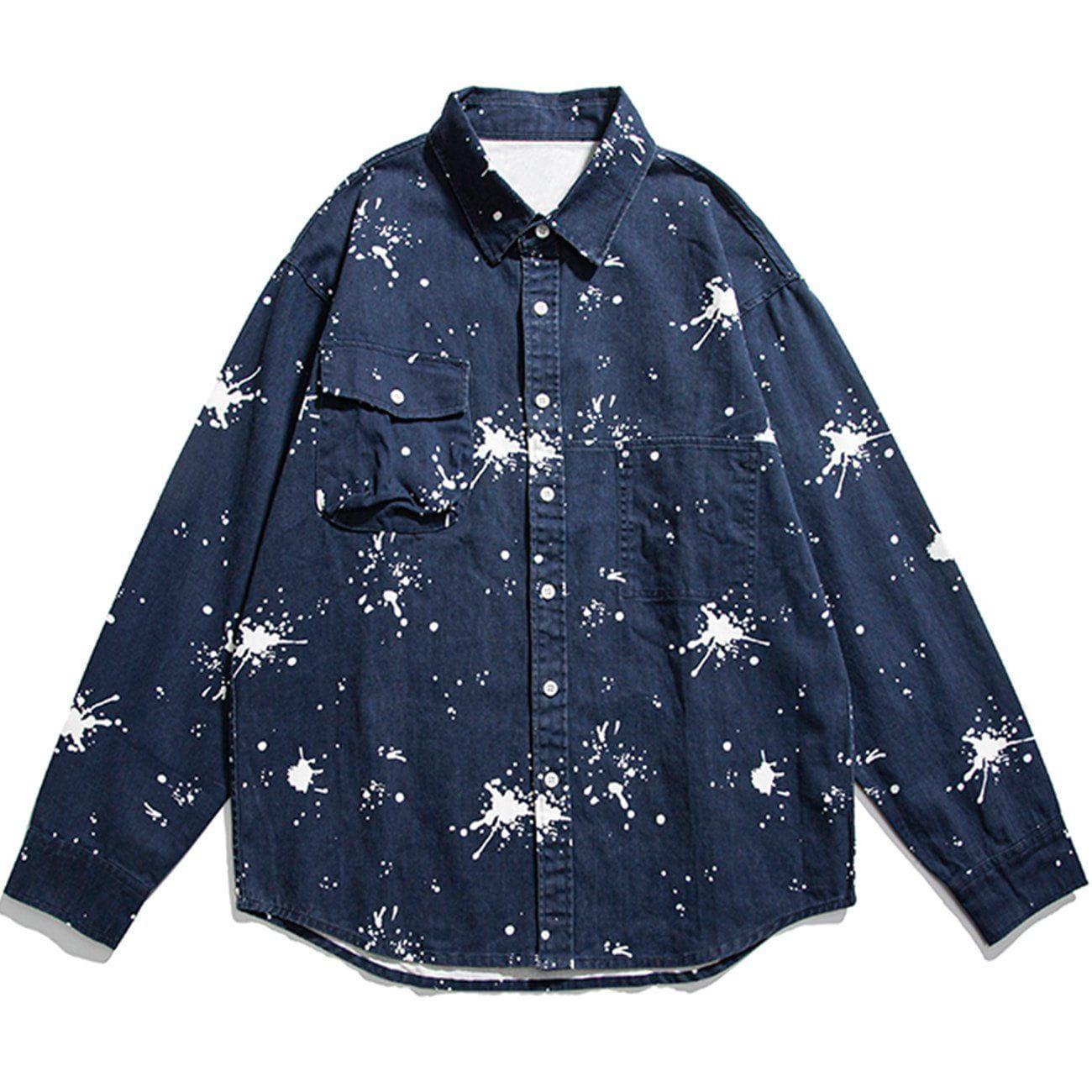 Tntwear® - Splash Ink Print Long-sleeved Shirt - tntwear1