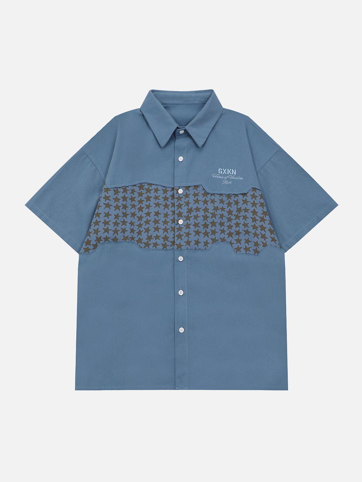 Tntwear® - Star Graphic Patchwork Short Sleeve Shirt - tntwear1