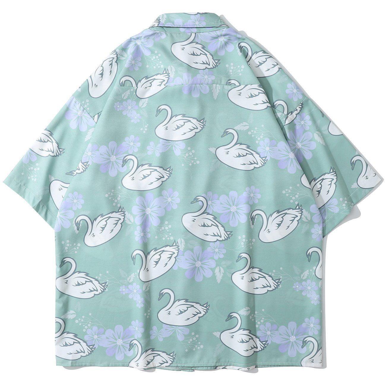 Tntwear® - Swan Full Print Short-sleeved Shirt - tntwear1