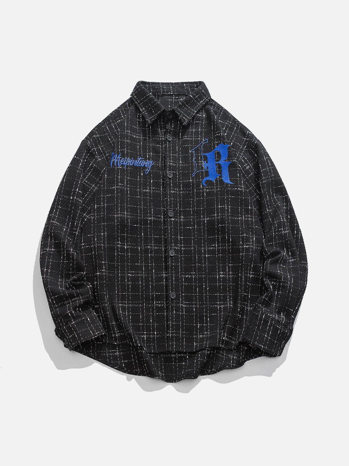 Tntwear® - Trellis Letter Embroidery Long Sleeve Shirts - tntwear1