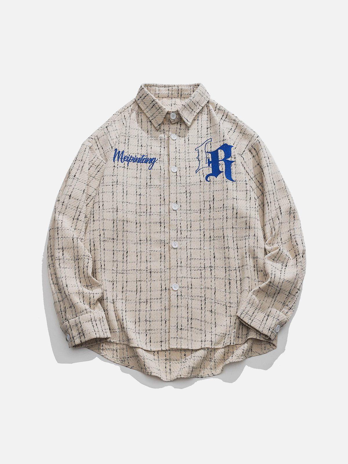 Tntwear® - Trellis Letter Embroidery Long Sleeve Shirts - tntwear1