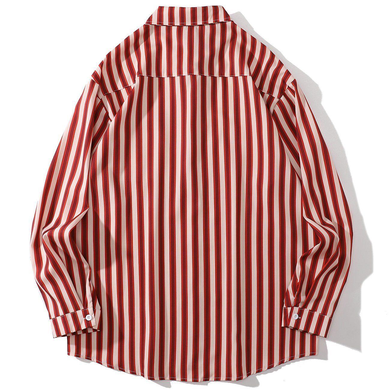 Tntwear® - Vertical Stripes Color Block Long-sleeved Shirt - tntwear1