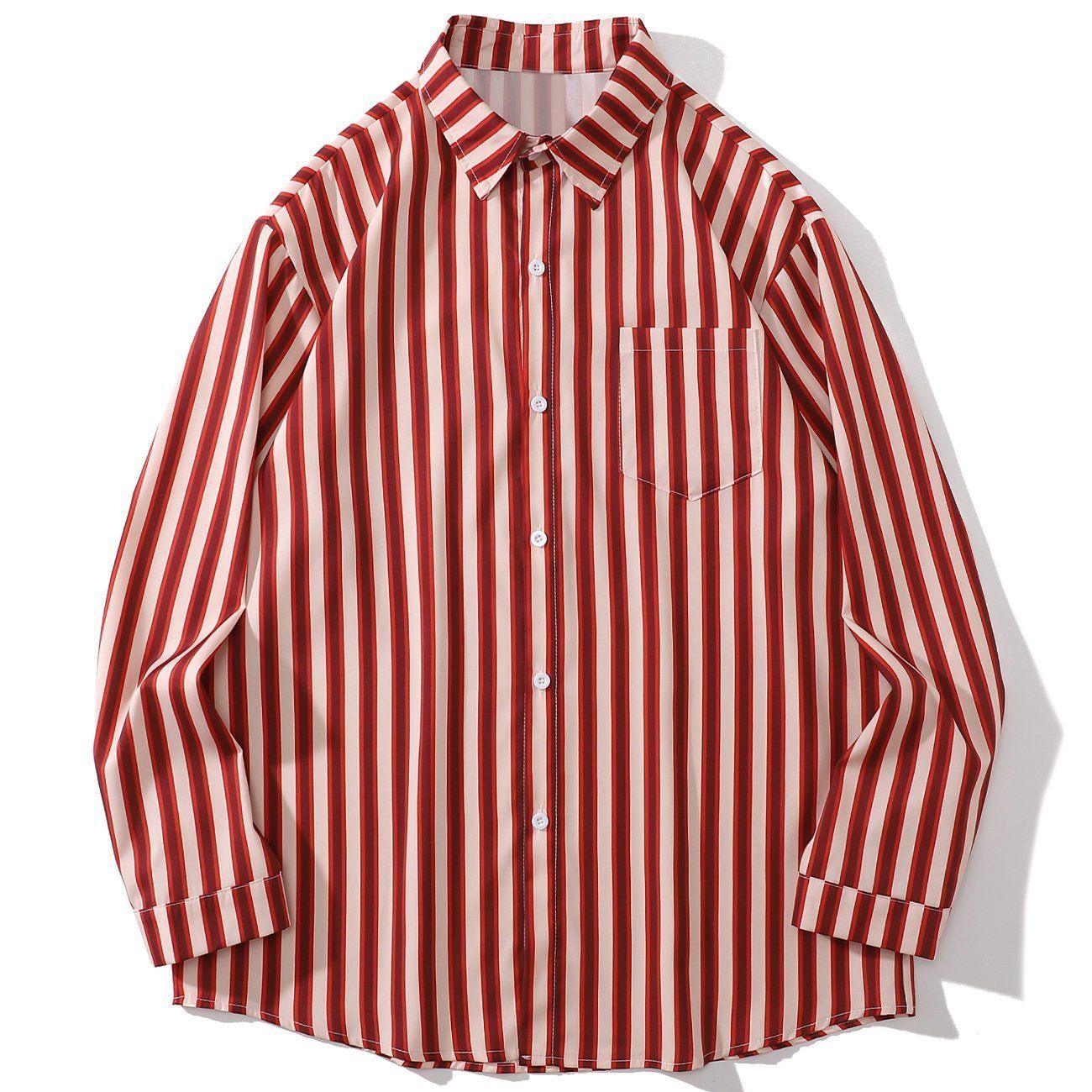 Tntwear® - Vertical Stripes Color Block Long-sleeved Shirt - tntwear1