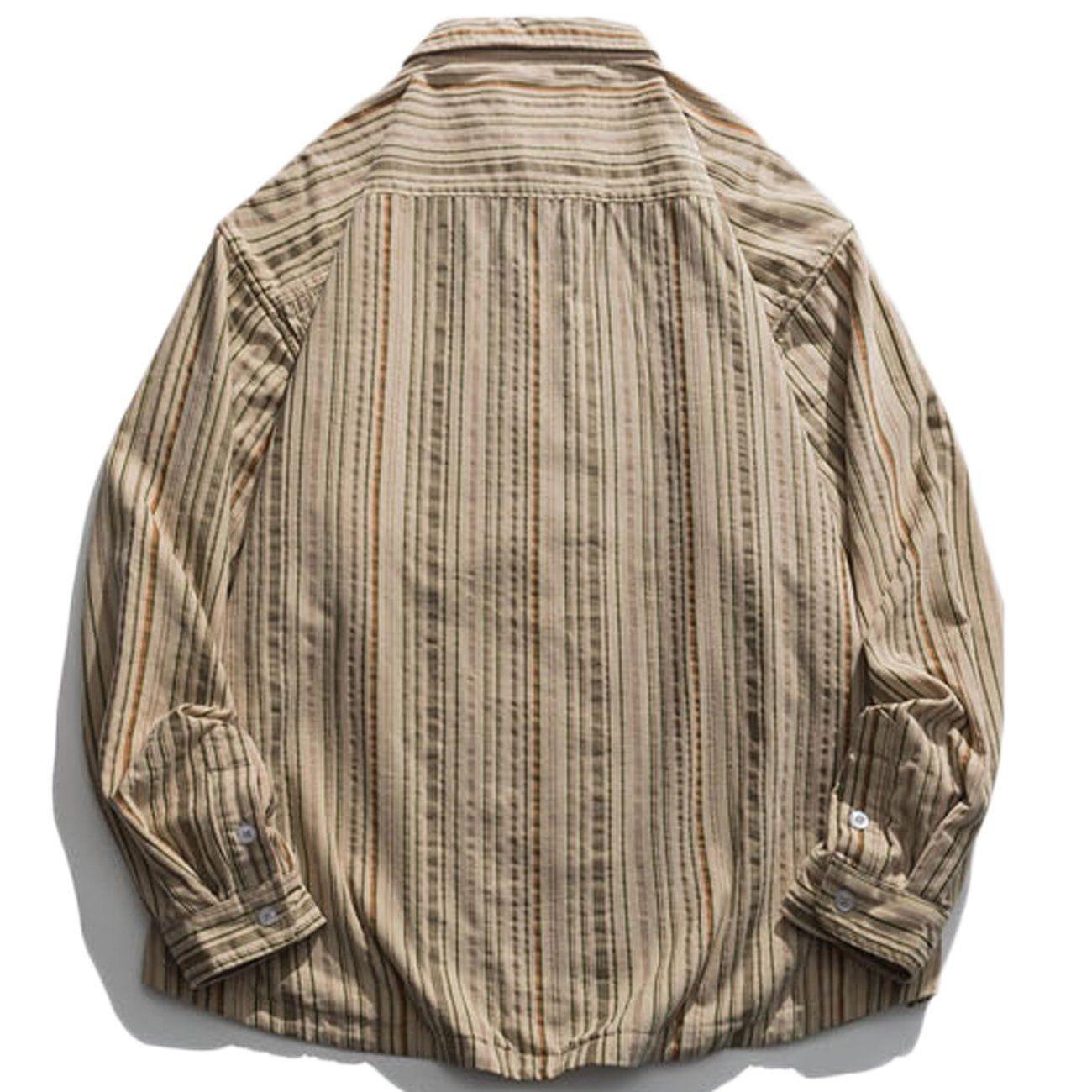 Tntwear® - Vertical Stripes Plus Fleece Long-sleeved Shirt - tntwear1