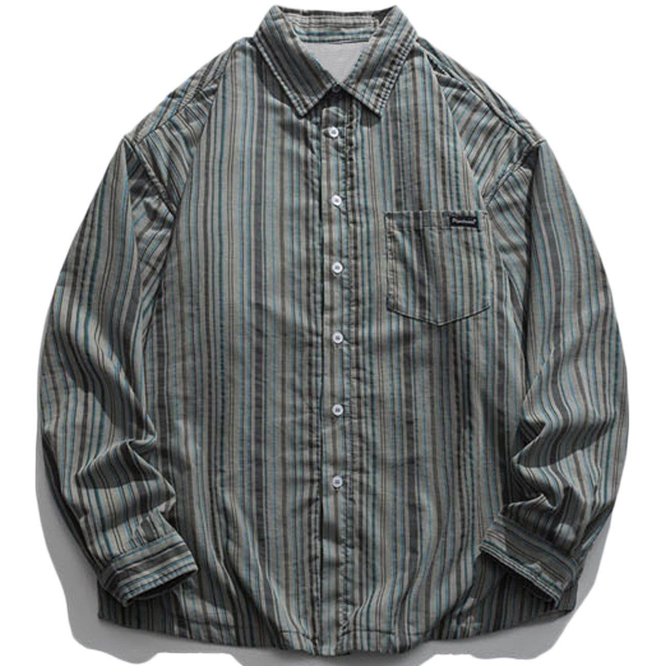 Tntwear® - Vertical Stripes Plus Fleece Long-sleeved Shirt - tntwear1