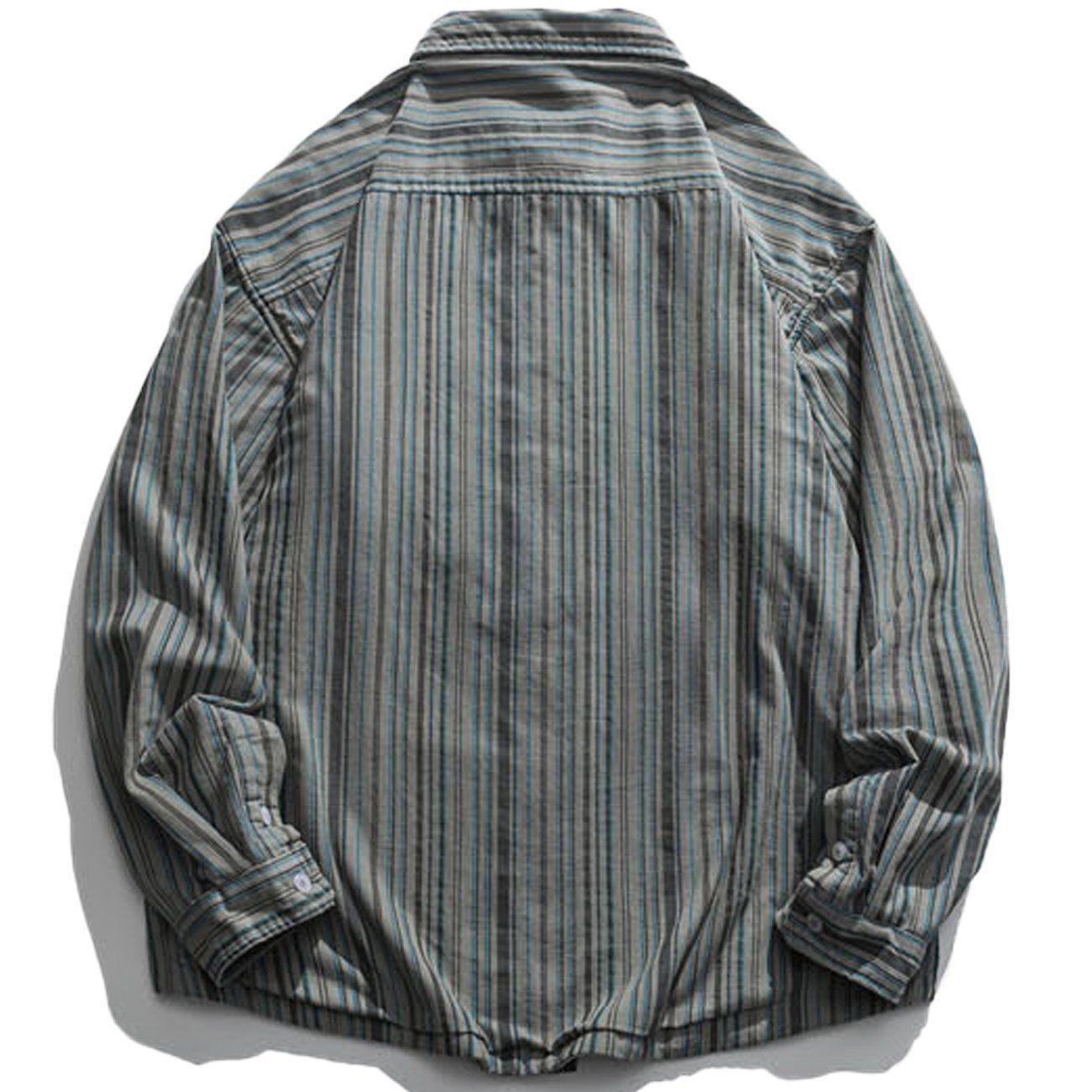 Tntwear® - Vertical Stripes Plus Fleece Long-sleeved Shirt - tntwear1