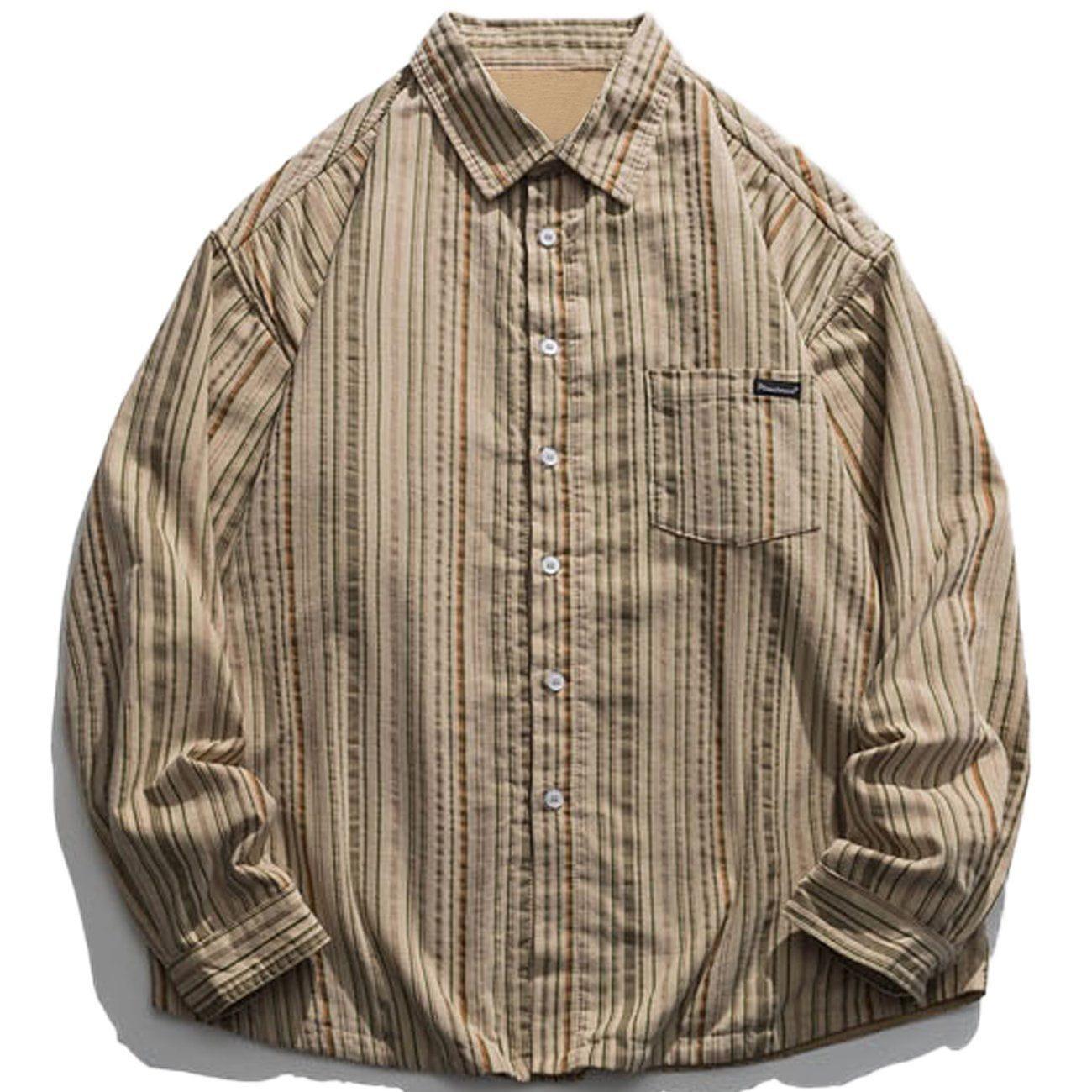 Tntwear® - Vertical Stripes Plus Fleece Long-sleeved Shirt - tntwear1