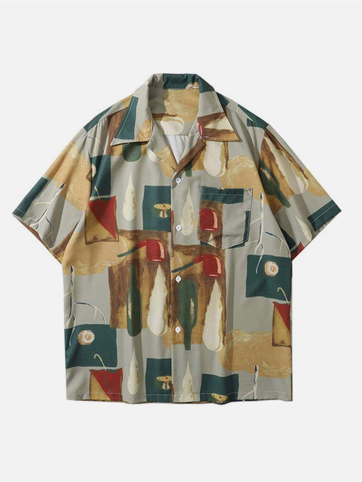 Tntwear® - Vintage Oil Painting Pipe Print Shirt - tntwear1