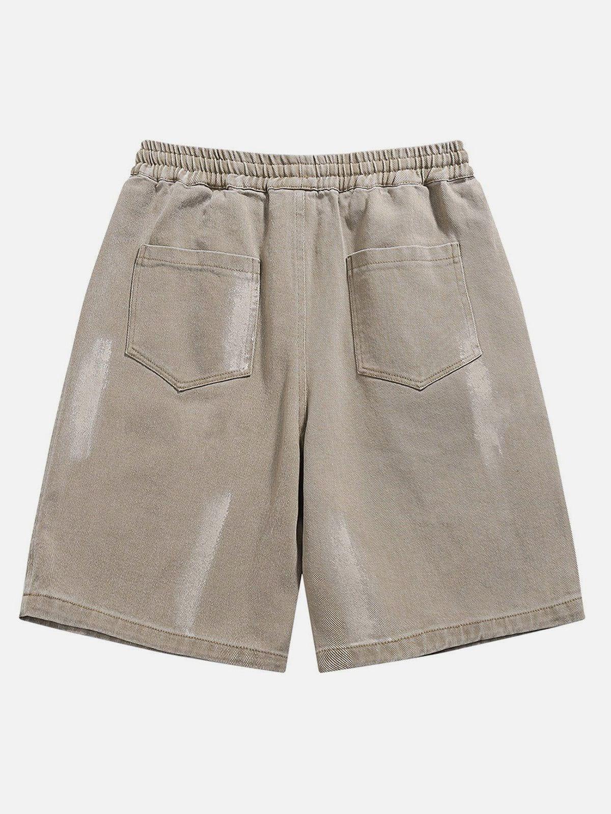 Tntwear® - Washed Design Drawstring denim Shorts - tntwear1