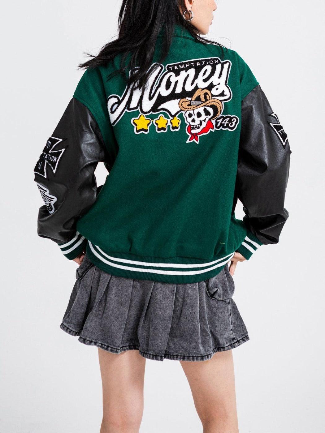 Tntwear® - Western Cowboy Skull PU Varsity Jacket tntwear1