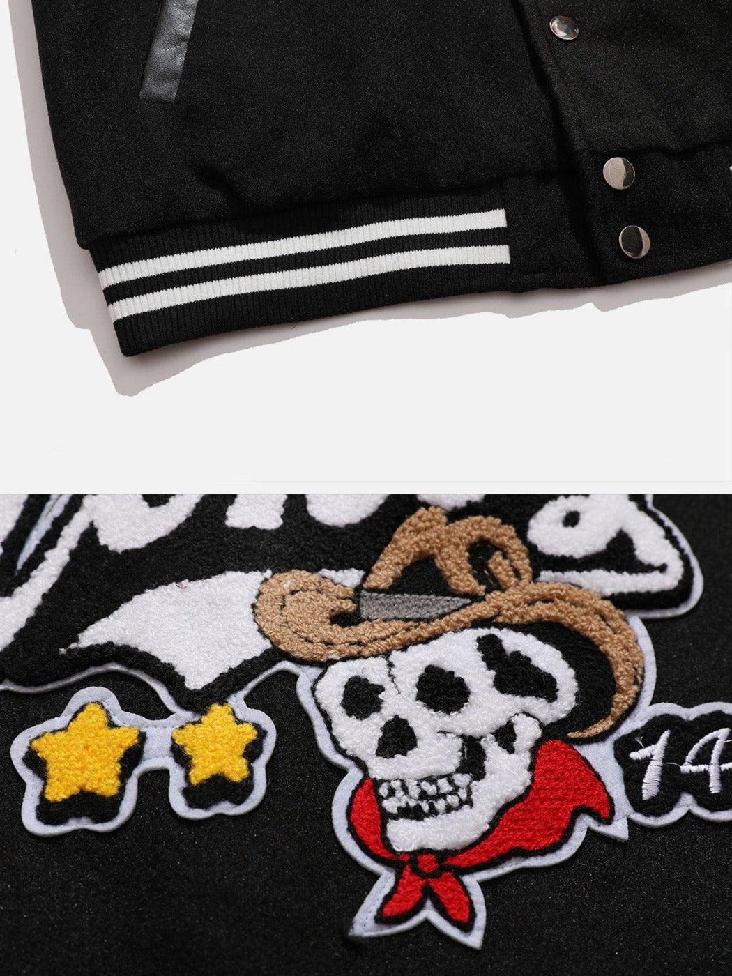 Tntwear® - Western Cowboy Skull PU Varsity Jacket tntwear1