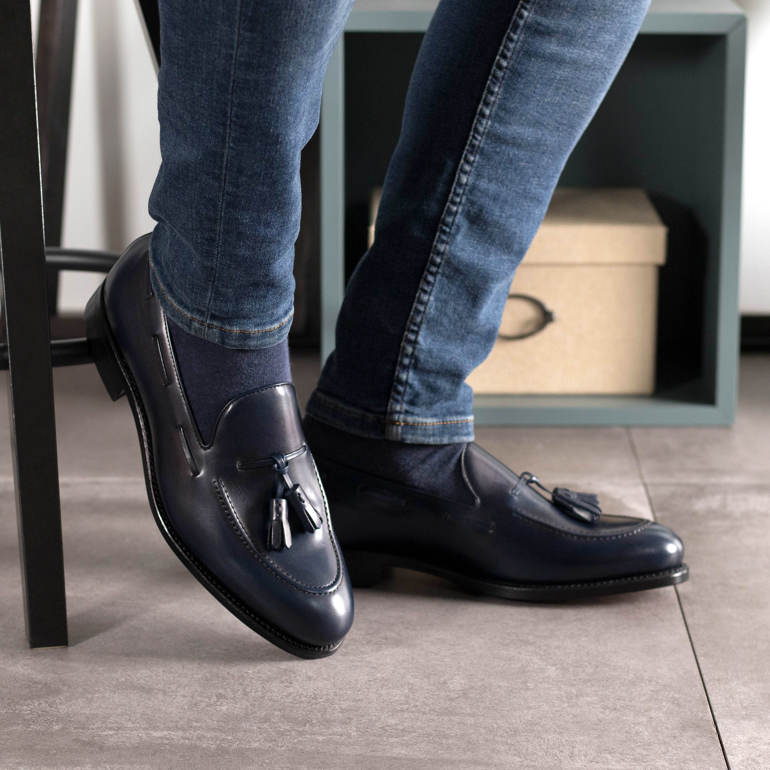 Peruvian Navy Blue Tassel Loafers