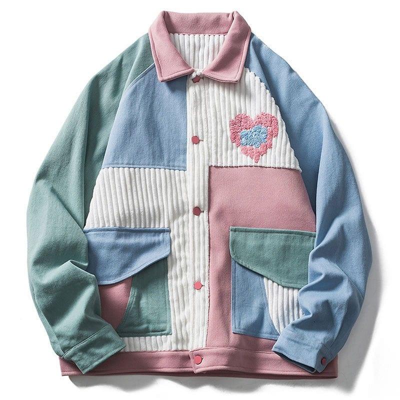 Vintage Corduroy Jacket Heart Color Block - tntwear1