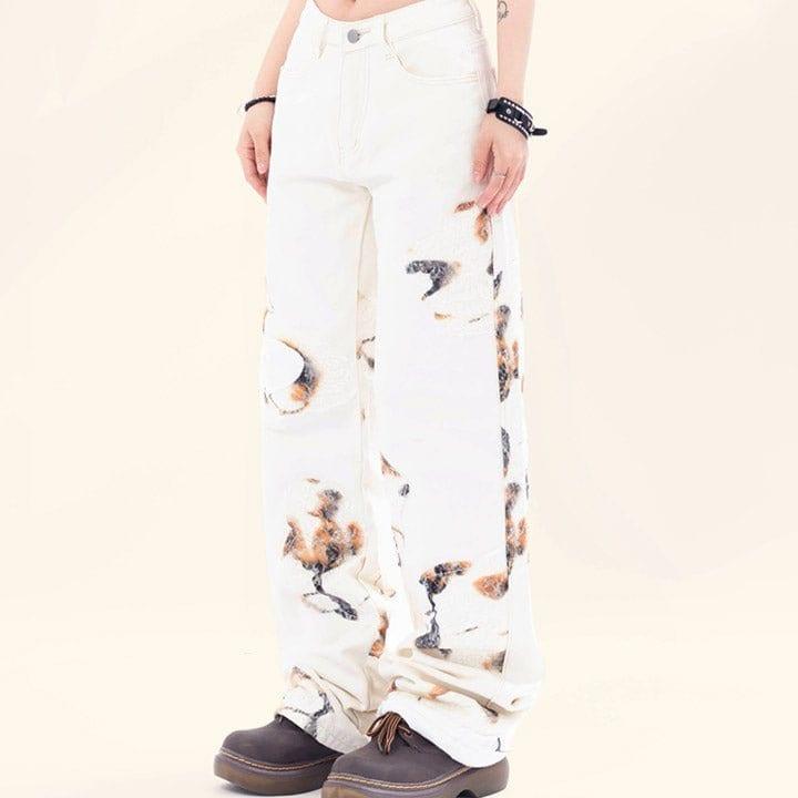 Tntwear® White Flame Print Straight Leg Jeans - tntwear1