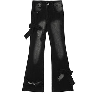 Tntwear® Women High Waist Flared Jeans with Bow Tie - tntwear1