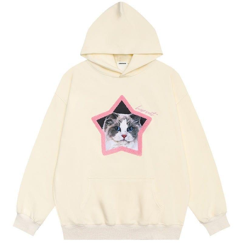 Tntwear Cute Hoodie Flocked Star Cat - tntwear1