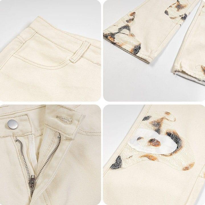 Tntwear® White Flame Print Straight Leg Jeans - tntwear1