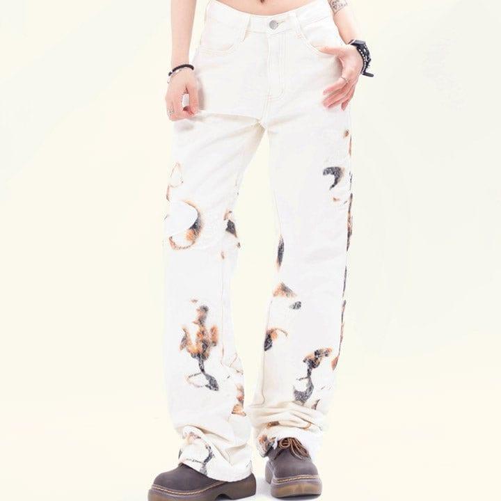 Tntwear® White Flame Print Straight Leg Jeans - tntwear1