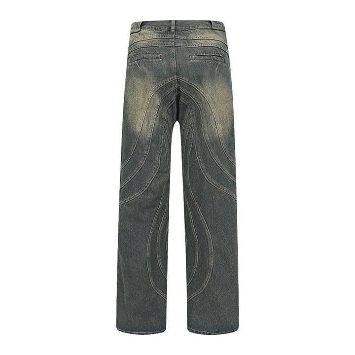 Tntwear® Wrinkled Patchwork Straight Leg Jeans - tntwear1