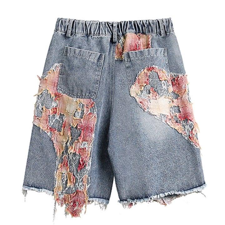 Tntwear® Washed Denim Shorts Colorful Patch - tntwear1