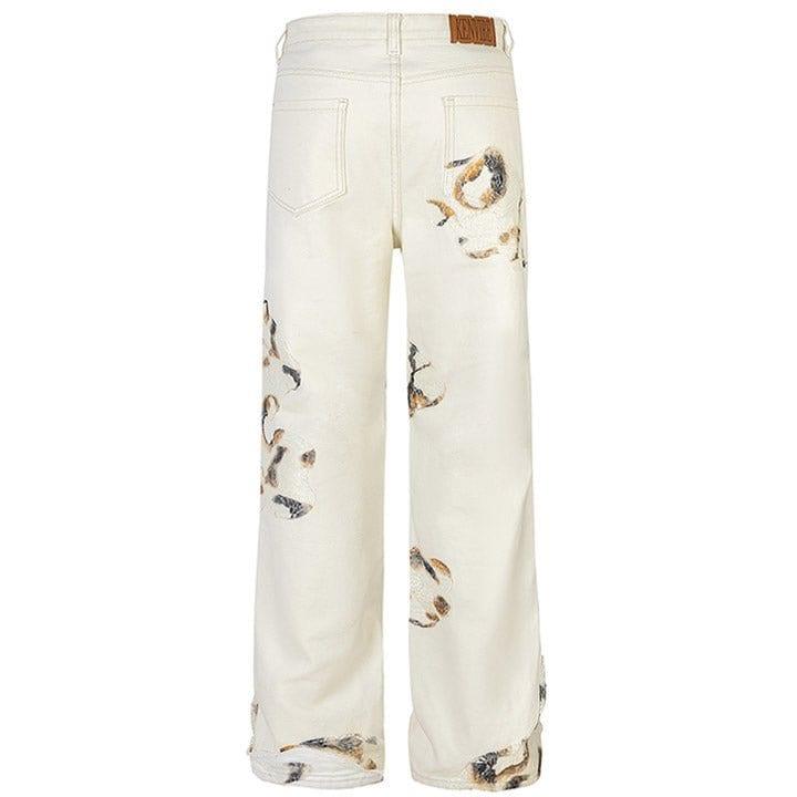 Tntwear® White Flame Print Straight Leg Jeans - tntwear1