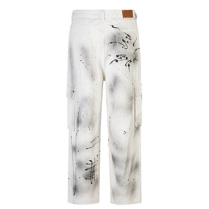 Tntwear® White Ink Graffiti Cargo Jeans - tntwear1