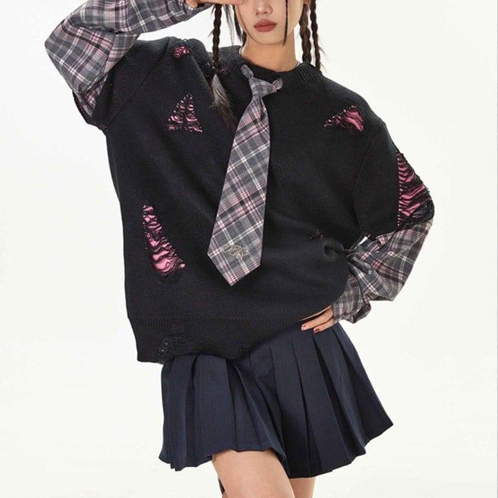 Tntwear® Y2k Preppy Style Ripped Sweater - tntwear1