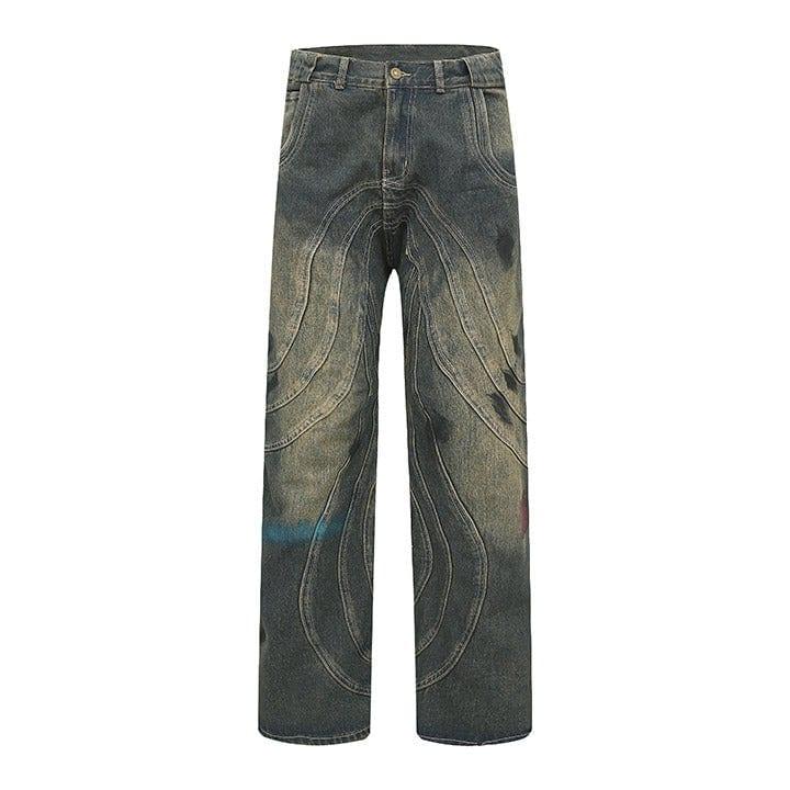 Tntwear® Wrinkled Patchwork Straight Leg Jeans - tntwear1